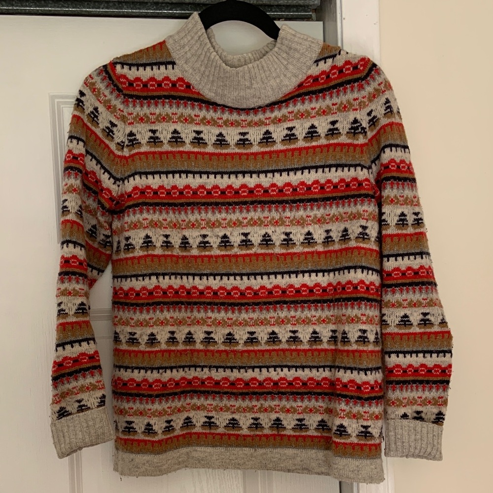 J. Crew Fair Isle Turtleneck Sweater - Red, Cream, Tan